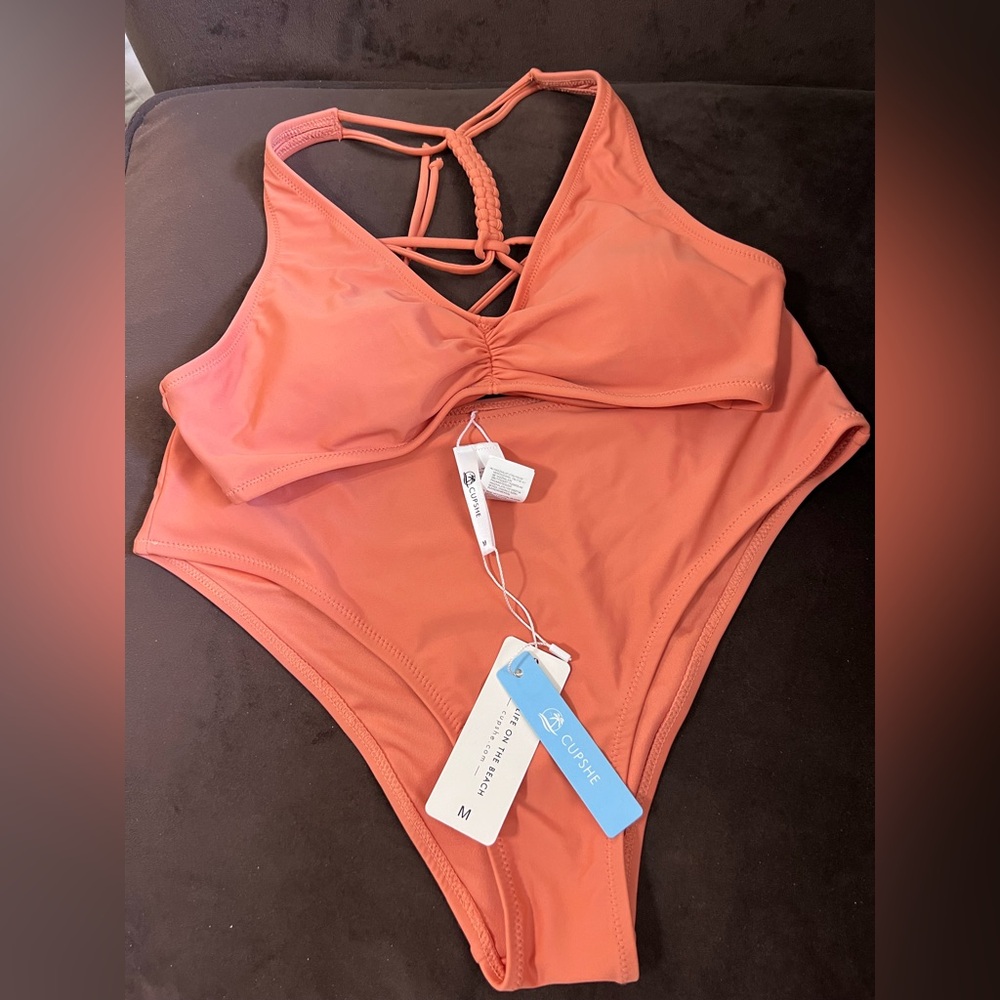 NWT Cupshe Orange  two Piece Swimsuit top & bottom medium